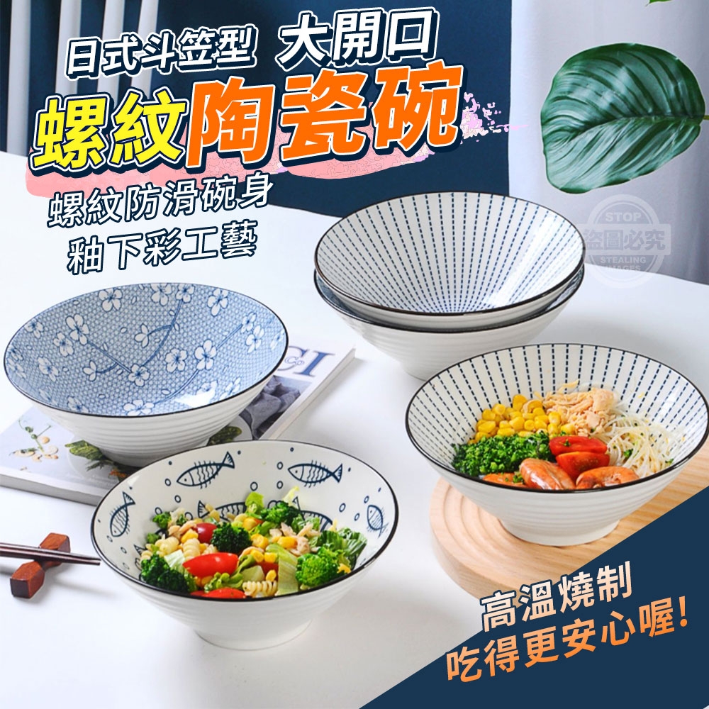 (2個)日式斗笠型大開口螺紋陶瓷碗